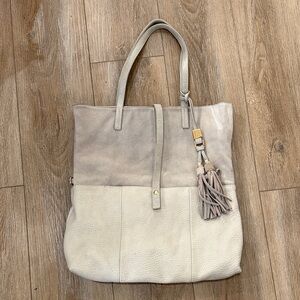Chic Cream and Tan Tote Bag with Tassel